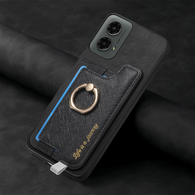 For Motorola Moto G 5G 2024 Retro Magsafe Cross Leather Ring Holder Card Bag Phone Case