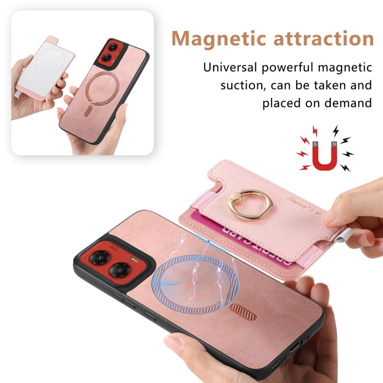 For Motorola Moto G Stylus 5G 2024 Retro Magsafe Cross Leather Ring Holder Card Bag Phone Case