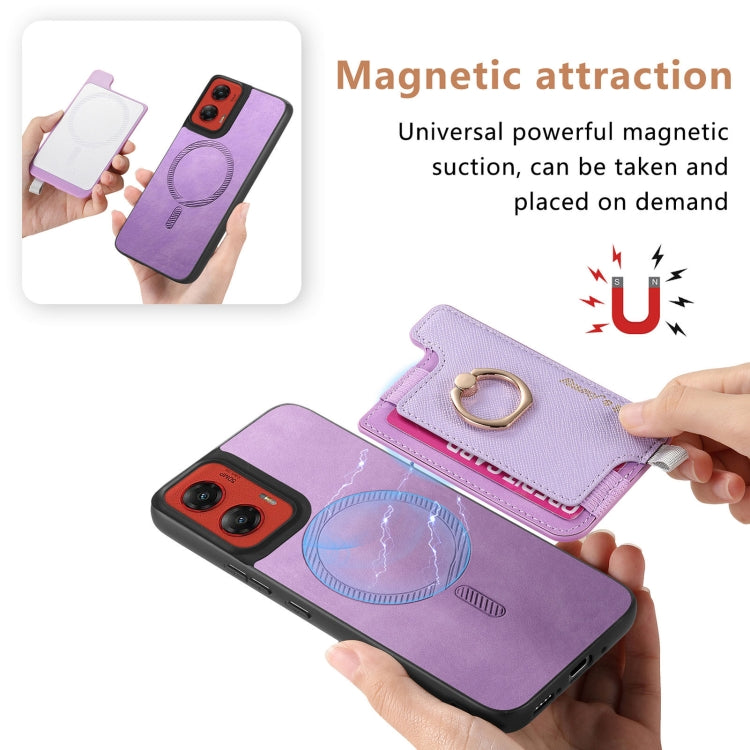 For Motorola Moto G Stylus 5G 2024 Retro Magsafe Cross Leather Ring Holder Card Bag Phone Case