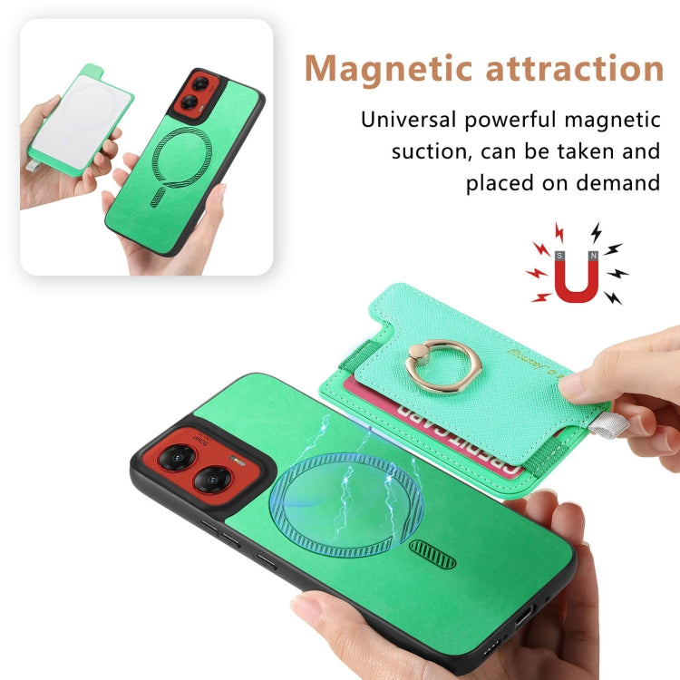 For Motorola Moto G Stylus 5G 2024 Retro Magsafe Cross Leather Ring Holder Card Bag Phone Case