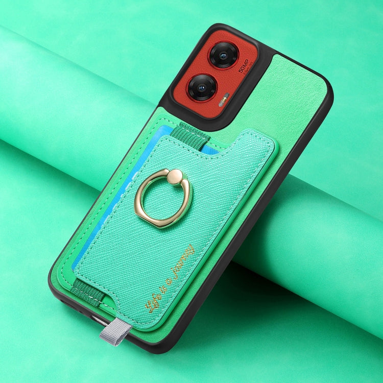 For Motorola Moto G Stylus 5G 2024 Retro Magsafe Cross Leather Ring Holder Card Bag Phone Case