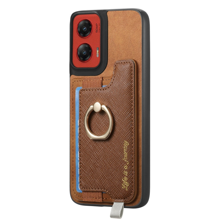 For Motorola Moto G Stylus 5G 2024 Retro Magsafe Cross Leather Ring Holder Card Bag Phone Case
