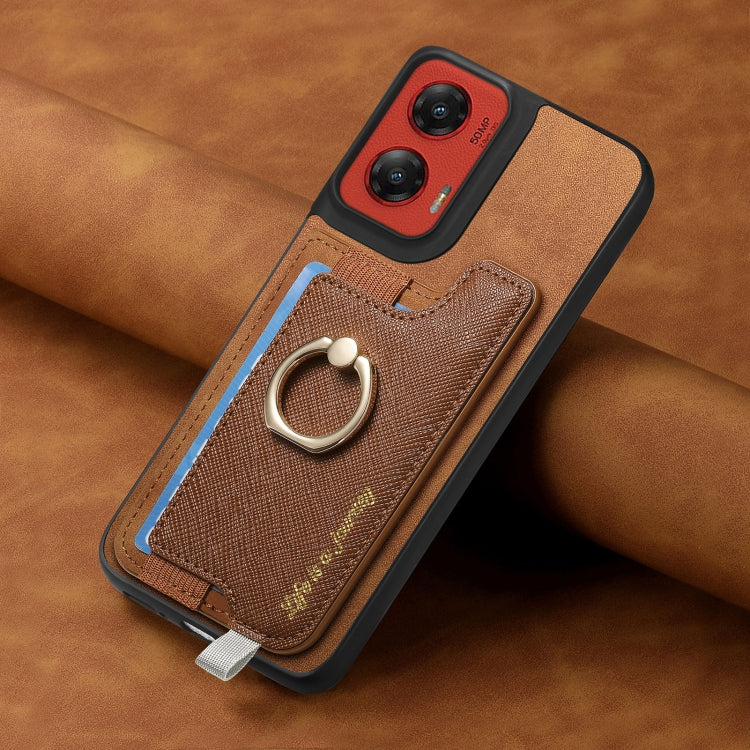 For Motorola Moto G Stylus 5G 2024 Retro Magsafe Cross Leather Ring Holder Card Bag Phone Case