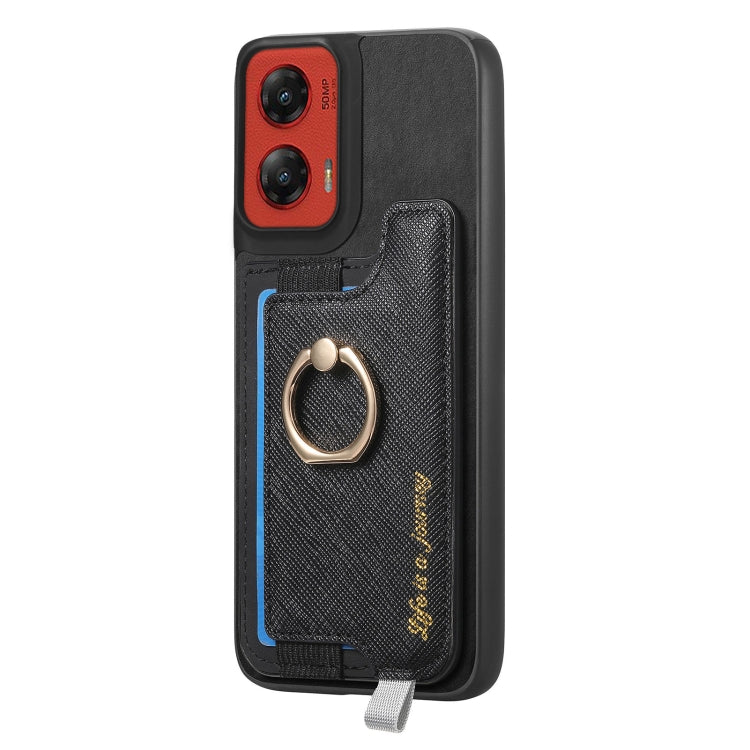 For Motorola Moto G Stylus 5G 2024 Retro Magsafe Cross Leather Ring Holder Card Bag Phone Case