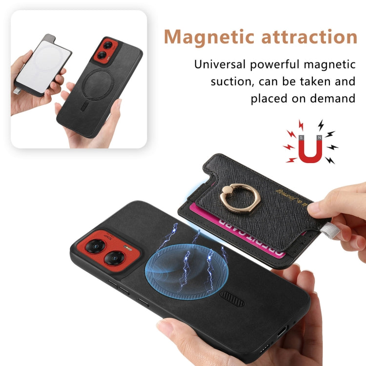 For Motorola Moto G Stylus 5G 2024 Retro Magsafe Cross Leather Ring Holder Card Bag Phone Case
