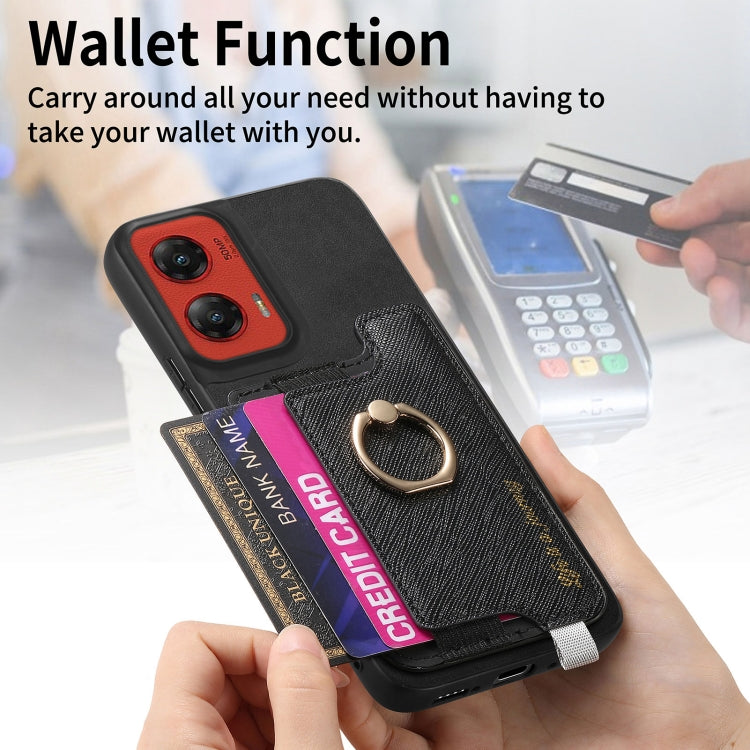For Motorola Moto G Stylus 5G 2024 Retro Magsafe Cross Leather Ring Holder Card Bag Phone Case