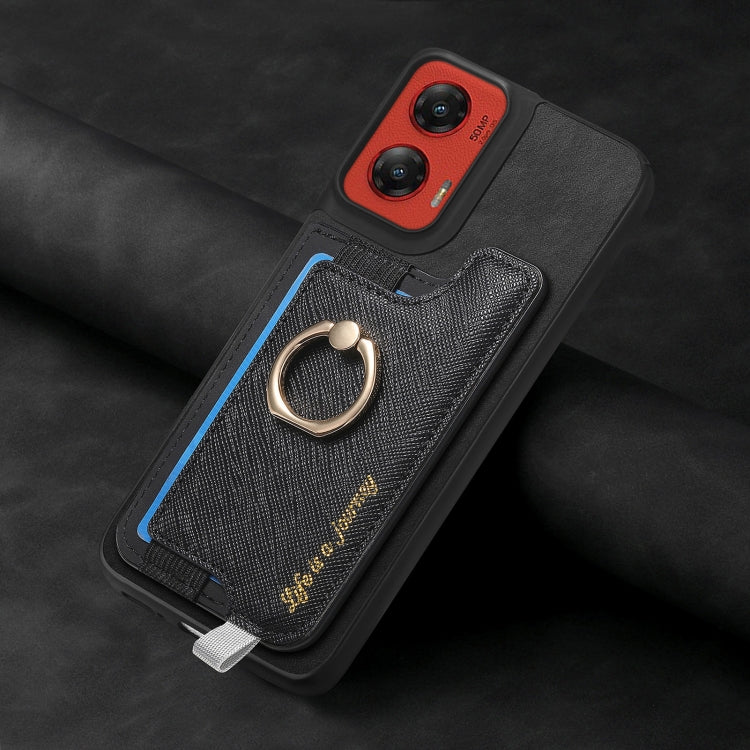 For Motorola Moto G Stylus 5G 2024 Retro Magsafe Cross Leather Ring Holder Card Bag Phone Case