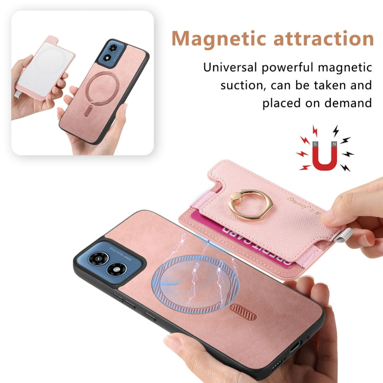 For Motorola Moto G Play 2024 4G Retro Magsafe Cross Leather Ring Holder Card Bag Phone Case