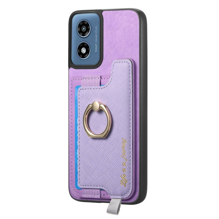For Motorola Moto G Play 2024 4G Retro Magsafe Cross Leather Ring Holder Card Bag Phone Case