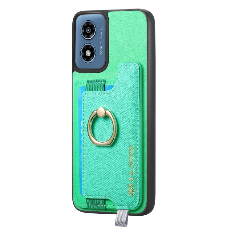 For Motorola Moto G Play 2024 4G Retro Magsafe Cross Leather Ring Holder Card Bag Phone Case