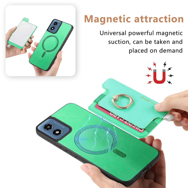 For Motorola Moto G Play 2024 4G Retro Magsafe Cross Leather Ring Holder Card Bag Phone Case