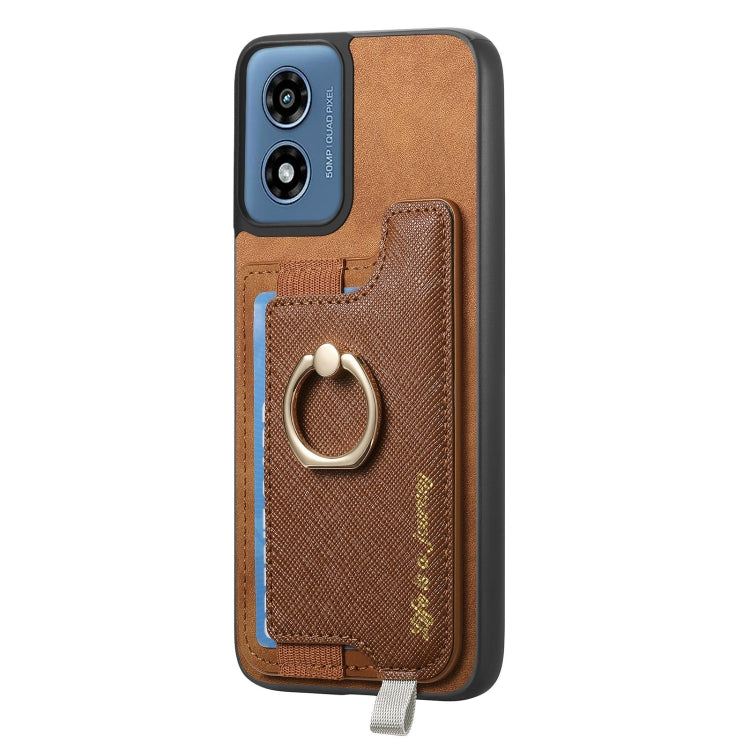 For Motorola Moto G Play 2024 4G Retro Magsafe Cross Leather Ring Holder Card Bag Phone Case