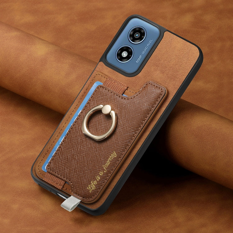 For Motorola Moto G Play 2024 4G Retro Magsafe Cross Leather Ring Holder Card Bag Phone Case