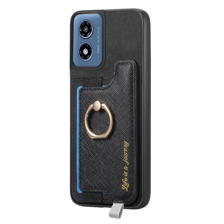 For Motorola Moto G Play 2024 4G Retro Magsafe Cross Leather Ring Holder Card Bag Phone Case