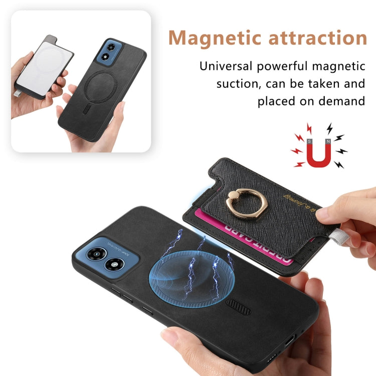 For Motorola Moto G Play 2024 4G Retro Magsafe Cross Leather Ring Holder Card Bag Phone Case