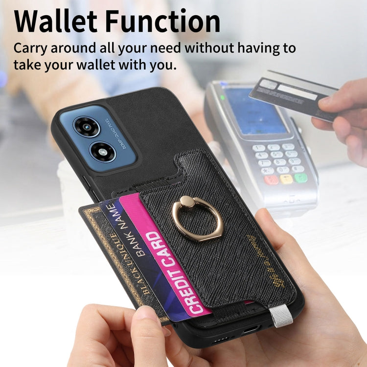 For Motorola Moto G Play 2024 4G Retro Magsafe Cross Leather Ring Holder Card Bag Phone Case