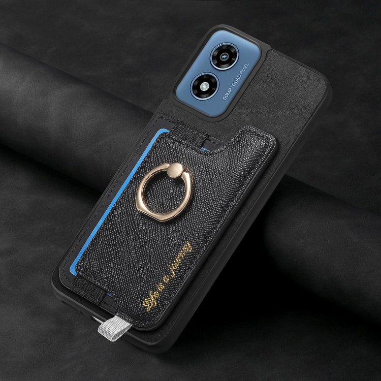 For Motorola Moto G Play 2024 4G Retro Magsafe Cross Leather Ring Holder Card Bag Phone Case