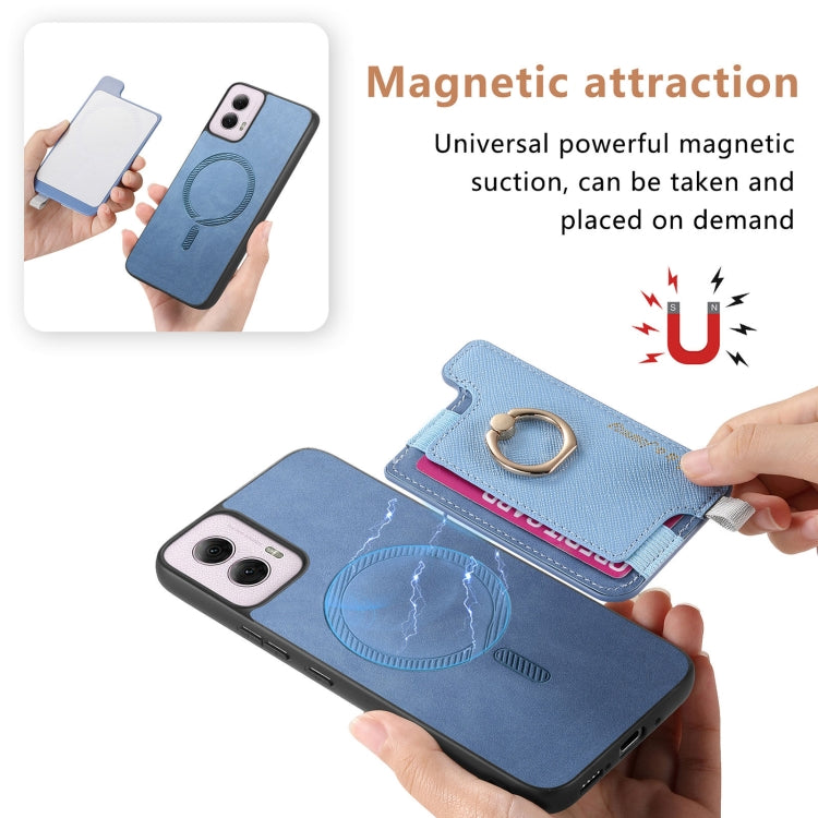 For Motorola Moto G Power 2024 5G Retro Magsafe Cross Leather Ring Holder Card Bag Phone Case