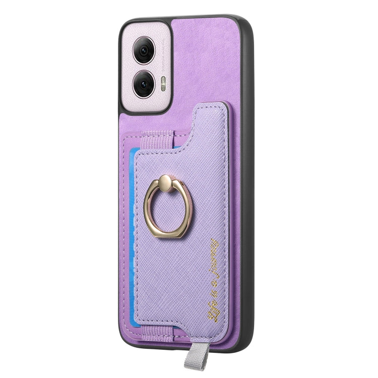 For Motorola Moto G Power 2024 5G Retro Magsafe Cross Leather Ring Holder Card Bag Phone Case