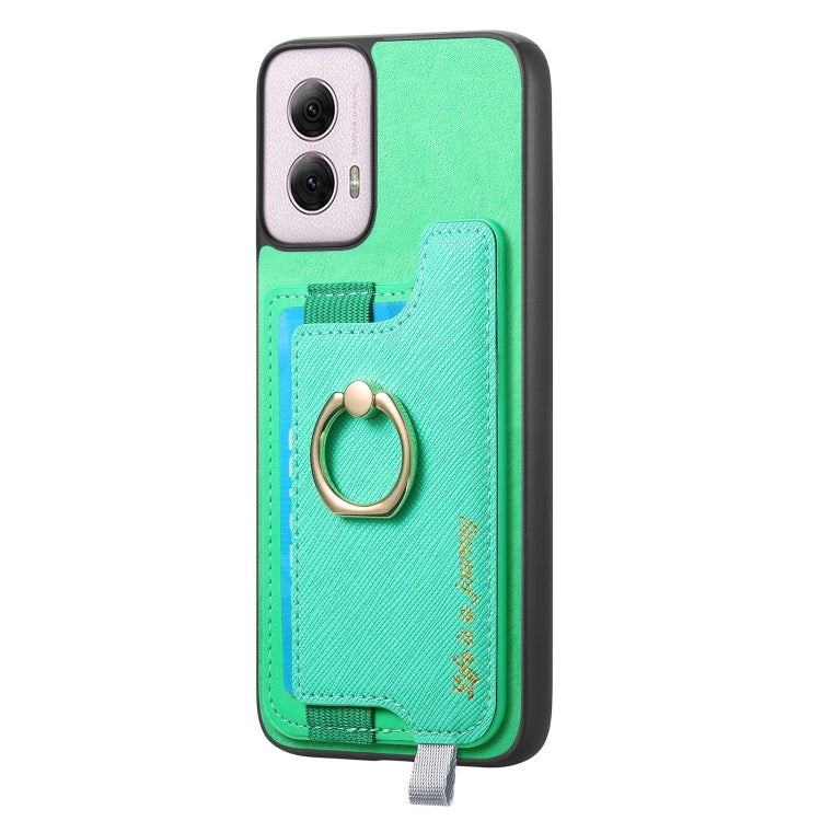For Motorola Moto G Power 2024 5G Retro Magsafe Cross Leather Ring Holder Card Bag Phone Case