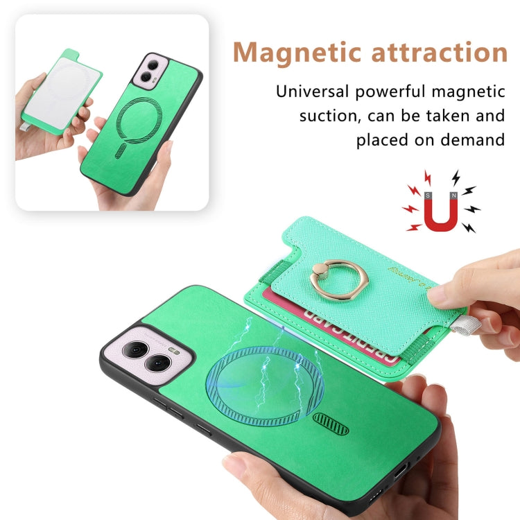 For Motorola Moto G Power 2024 5G Retro Magsafe Cross Leather Ring Holder Card Bag Phone Case