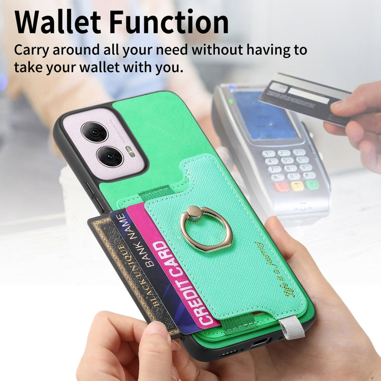 For Motorola Moto G Power 2024 5G Retro Magsafe Cross Leather Ring Holder Card Bag Phone Case