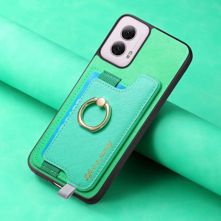 For Motorola Moto G Power 2024 5G Retro Magsafe Cross Leather Ring Holder Card Bag Phone Case