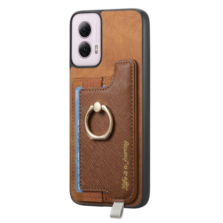 For Motorola Moto G Power 2024 5G Retro Magsafe Cross Leather Ring Holder Card Bag Phone Case