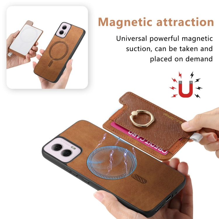 For Motorola Moto G Power 2024 5G Retro Magsafe Cross Leather Ring Holder Card Bag Phone Case