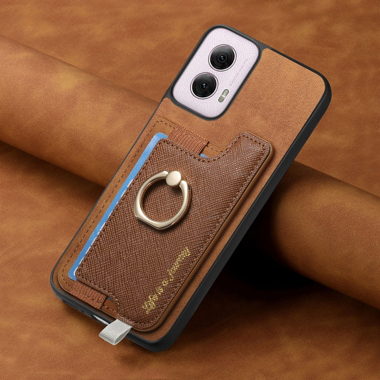 For Motorola Moto G Power 2024 5G Retro Magsafe Cross Leather Ring Holder Card Bag Phone Case