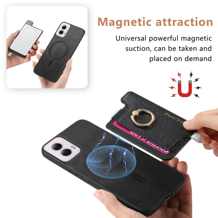 For Motorola Moto G Power 2024 5G Retro Magsafe Cross Leather Ring Holder Card Bag Phone Case