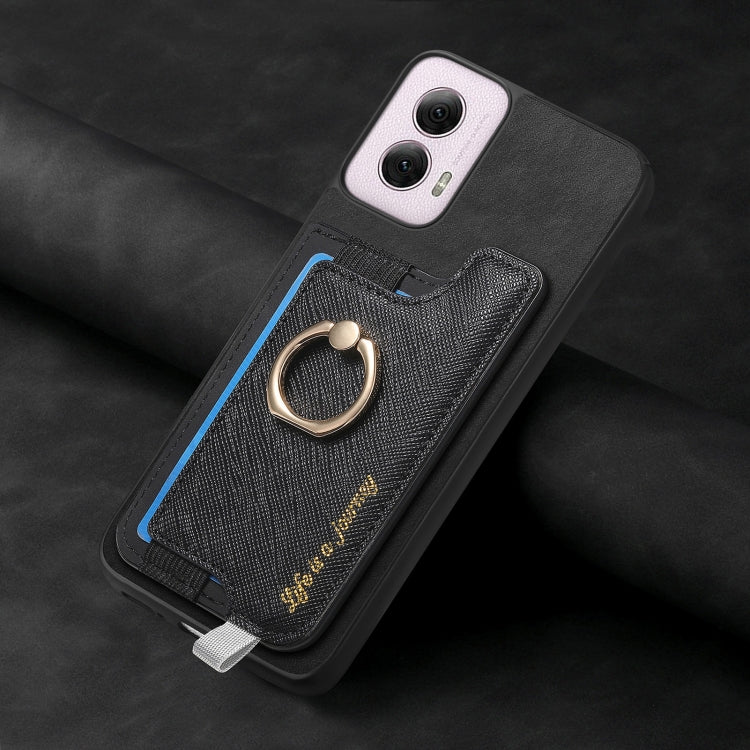 For Motorola Moto G Power 2024 5G Retro Magsafe Cross Leather Ring Holder Card Bag Phone Case