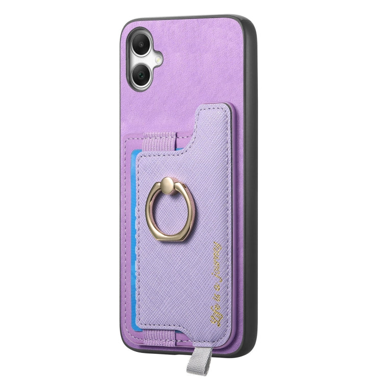 For Samsung Galaxy XCover 7 Retro Cross Leather Ring Horizontal Insert Card Bag MagSafe Phone Case