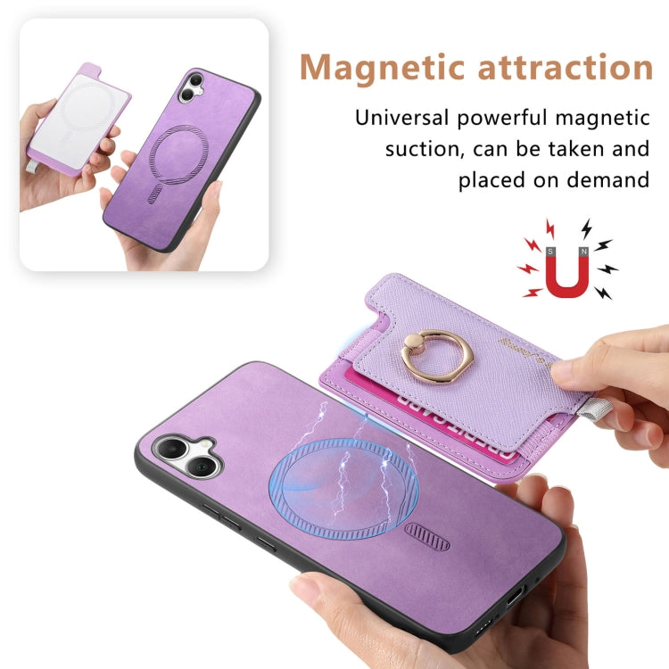 For Samsung Galaxy XCover 7 Retro Cross Leather Ring Horizontal Insert Card Bag MagSafe Phone Case