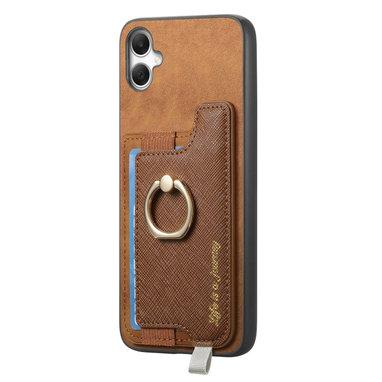 For Samsung Galaxy XCover 7 Retro Cross Leather Ring Horizontal Insert Card Bag MagSafe Phone Case