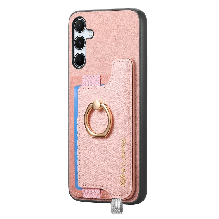 For Samsung Galaxy A55 5G Retro Cross Leather Ring Horizontal Insert Card Bag MagSafe Phone Case