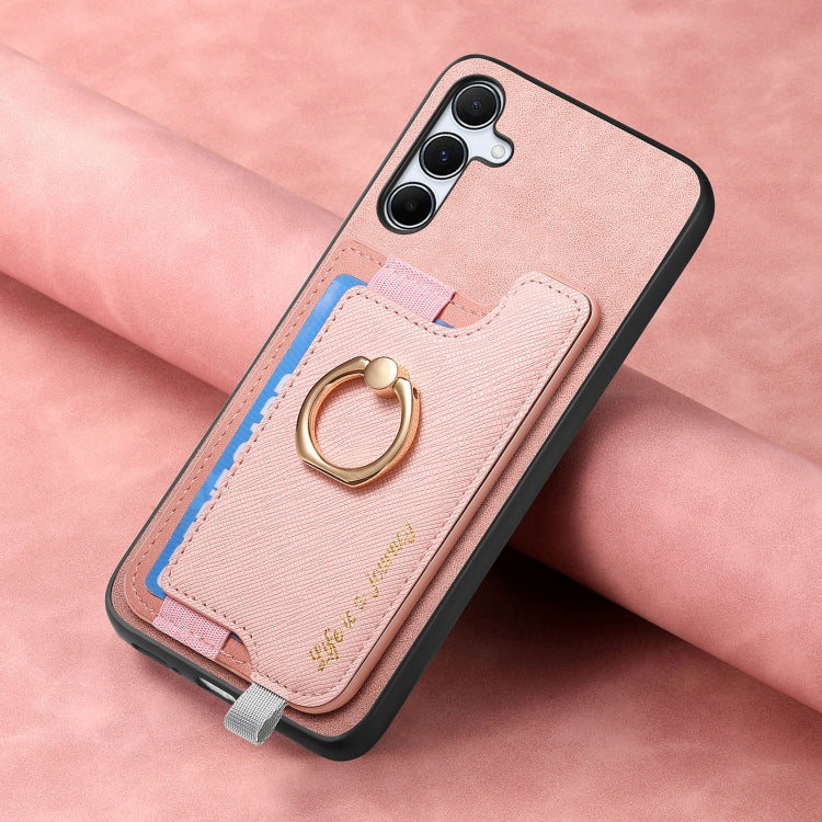 For Samsung Galaxy A55 5G Retro Cross Leather Ring Horizontal Insert Card Bag MagSafe Phone Case