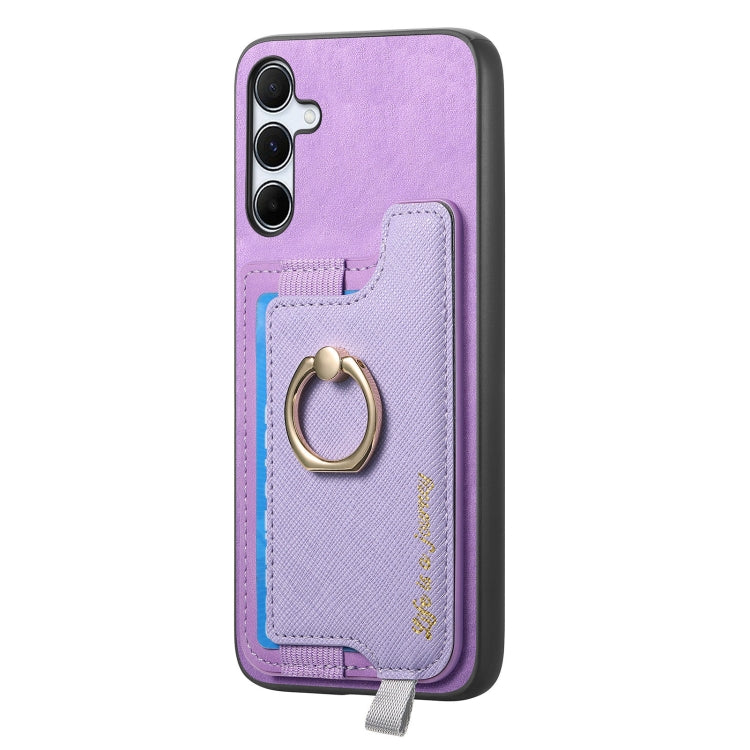 For Samsung Galaxy A55 5G Retro Cross Leather Ring Horizontal Insert Card Bag MagSafe Phone Case