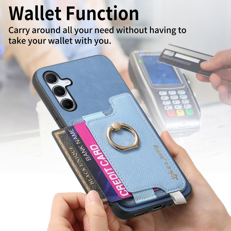For Samsung Galaxy A55 5G Retro Cross Leather Ring Horizontal Insert Card Bag MagSafe Phone Case