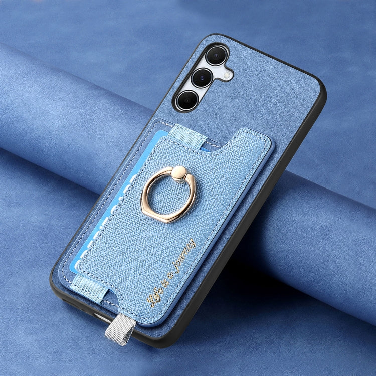 For Samsung Galaxy A55 5G Retro Cross Leather Ring Horizontal Insert Card Bag MagSafe Phone Case