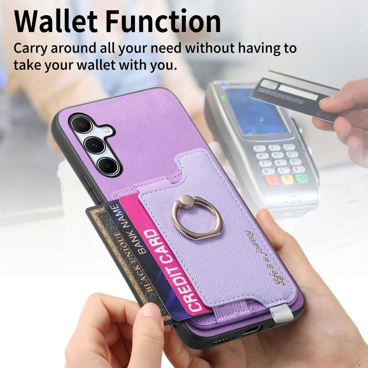 For Samsung Galaxy A35 5G Retro Cross Leather Ring Horizontal Insert Card Bag MagSafe Phone Case