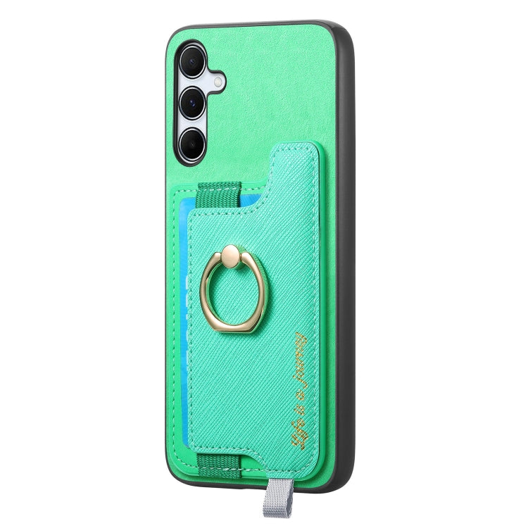 For Samsung Galaxy A35 5G Retro Cross Leather Ring Horizontal Insert Card Bag MagSafe Phone Case