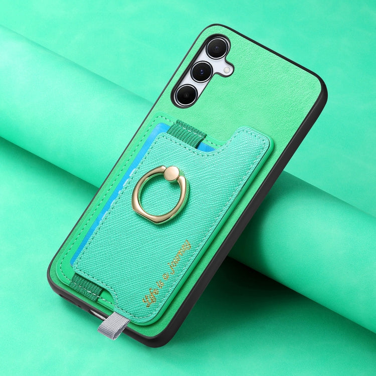 For Samsung Galaxy A35 5G Retro Cross Leather Ring Horizontal Insert Card Bag MagSafe Phone Case