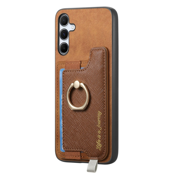 For Samsung Galaxy A35 5G Retro Cross Leather Ring Horizontal Insert Card Bag MagSafe Phone Case