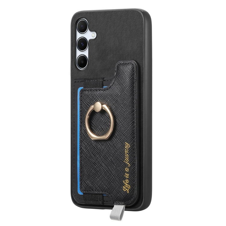 For Samsung Galaxy A35 5G Retro Cross Leather Ring Horizontal Insert Card Bag MagSafe Phone Case