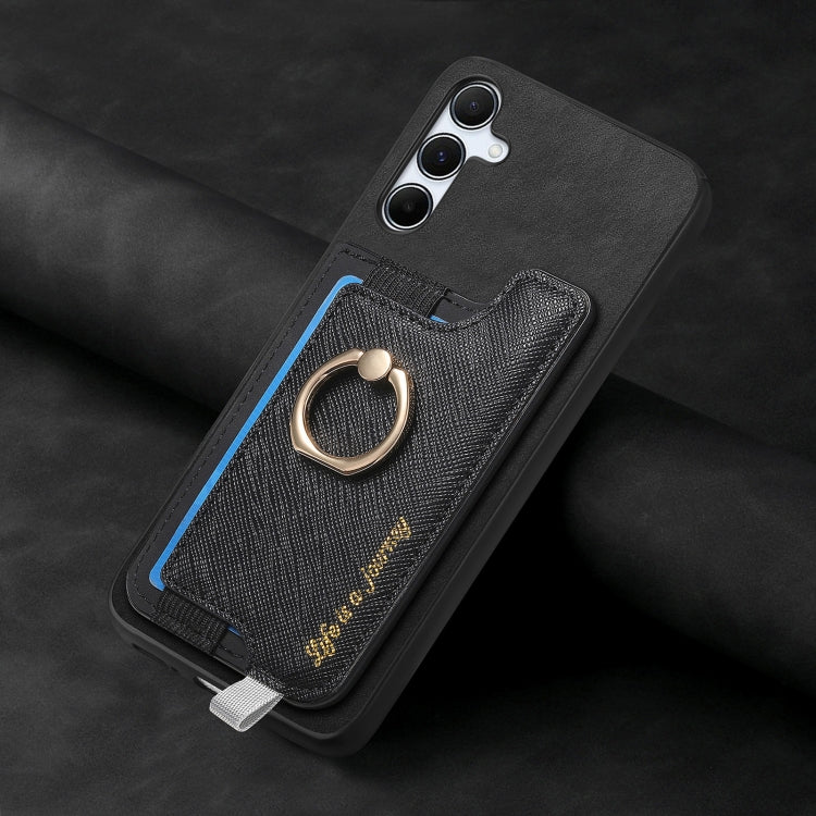 For Samsung Galaxy A35 5G Retro Cross Leather Ring Horizontal Insert Card Bag MagSafe Phone Case