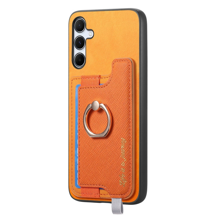 For Samsung Galaxy A35 5G Retro Cross Leather Ring Horizontal Insert Card Bag MagSafe Phone Case