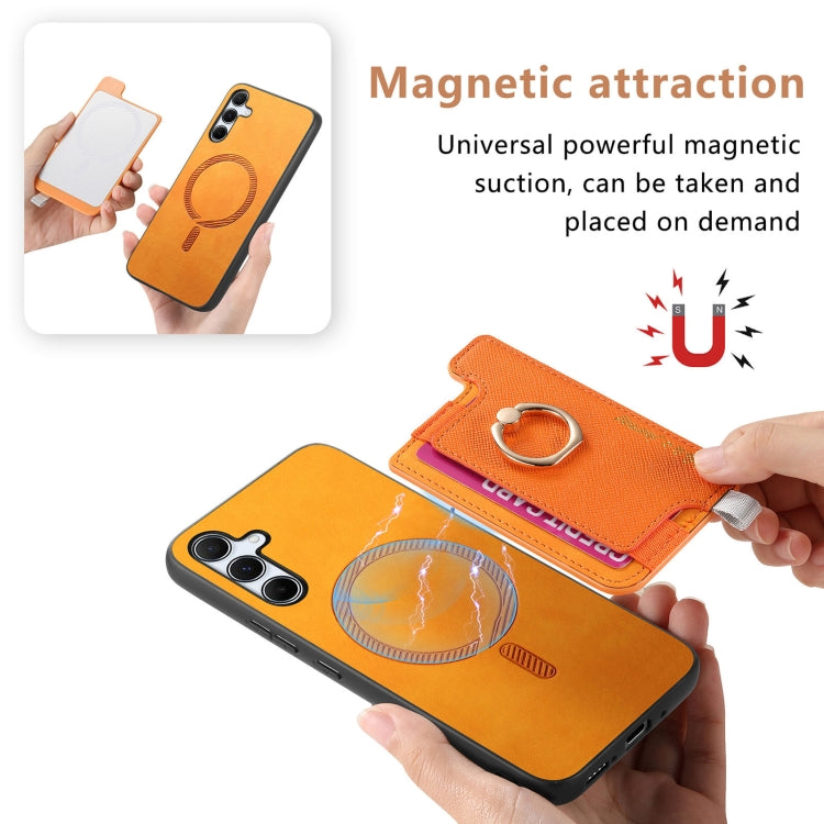 For Samsung Galaxy A35 5G Retro Cross Leather Ring Horizontal Insert Card Bag MagSafe Phone Case