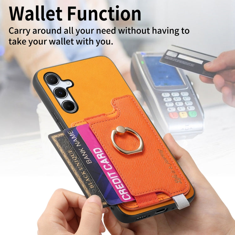 For Samsung Galaxy A35 5G Retro Cross Leather Ring Horizontal Insert Card Bag MagSafe Phone Case