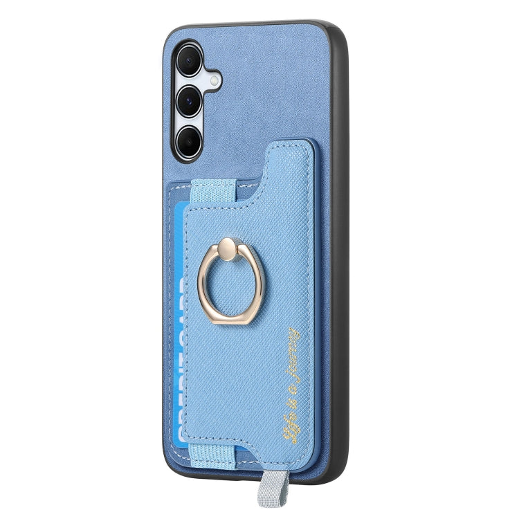 For Samsung Galaxy A35 5G Retro Cross Leather Ring Horizontal Insert Card Bag MagSafe Phone Case